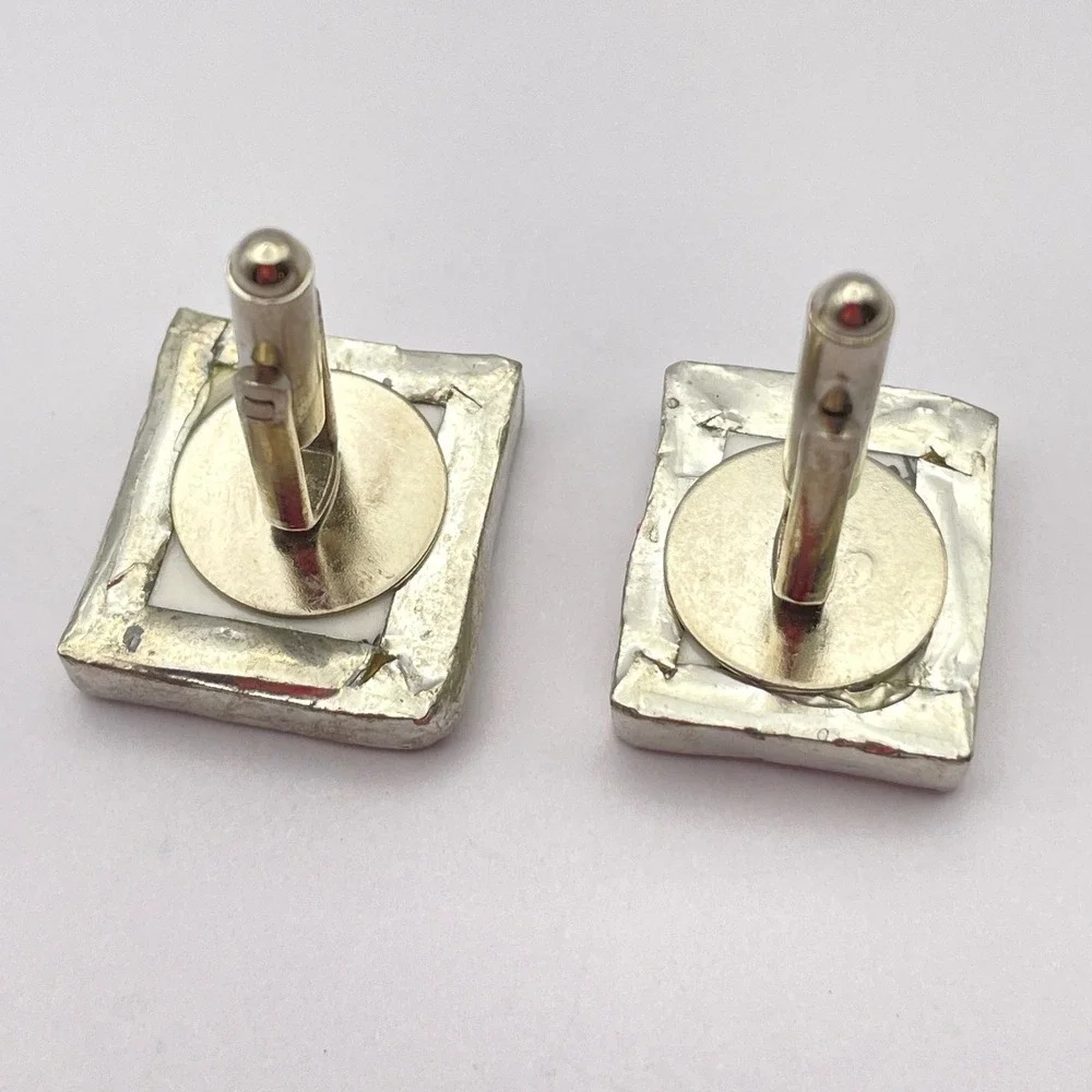 Artisan Made Ceramic Floral Silver Cufflinks Handmade - Picture 6 of 10